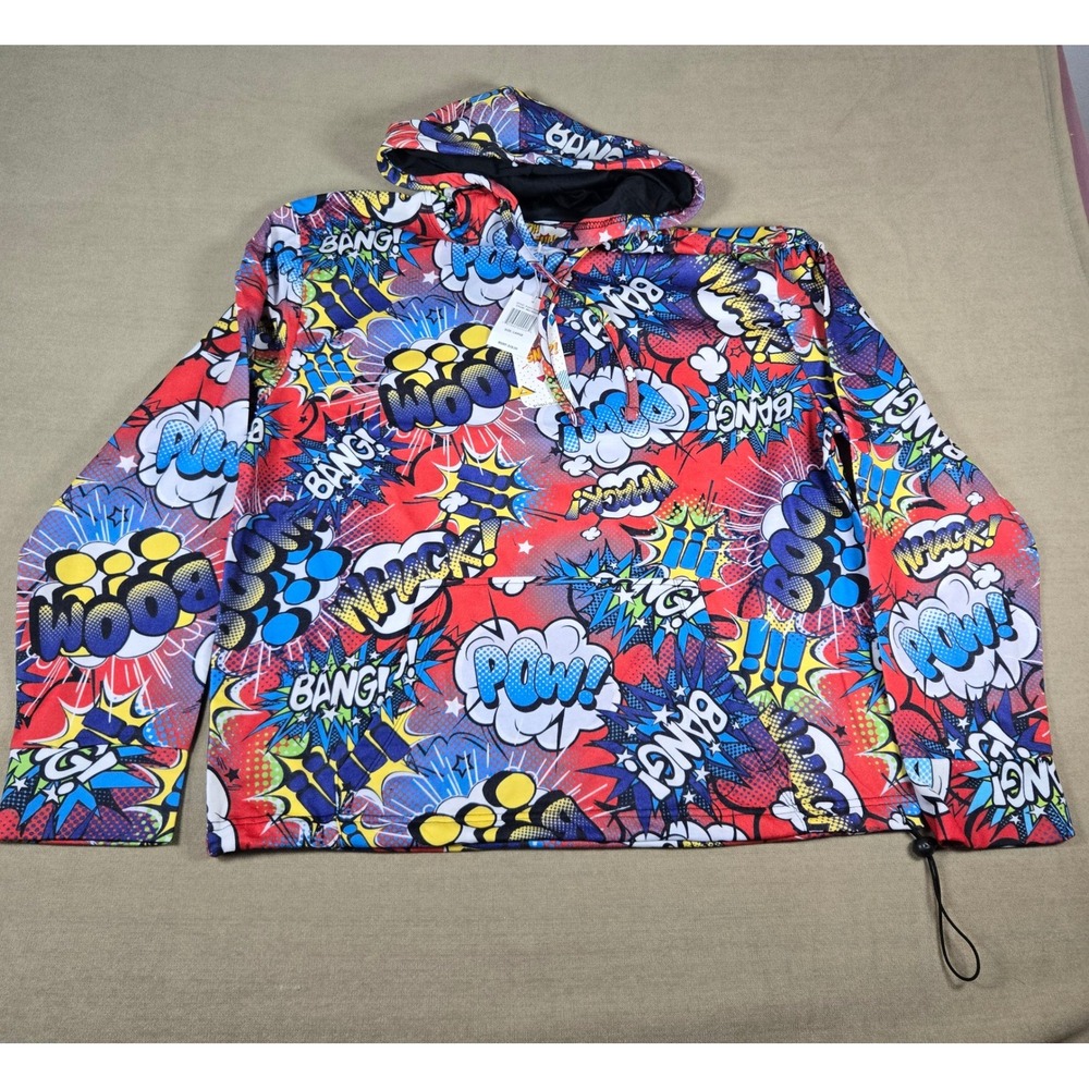 Oh Snap! Comic Book Pullover‎ Hoodie Fun Colorful Graphic Print Red Large